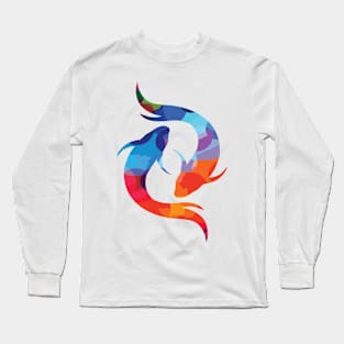 Koi fish in colorful modern shape and abstract illustration, luck, prosperity, and good fortune Long Sleeve T-Shirt